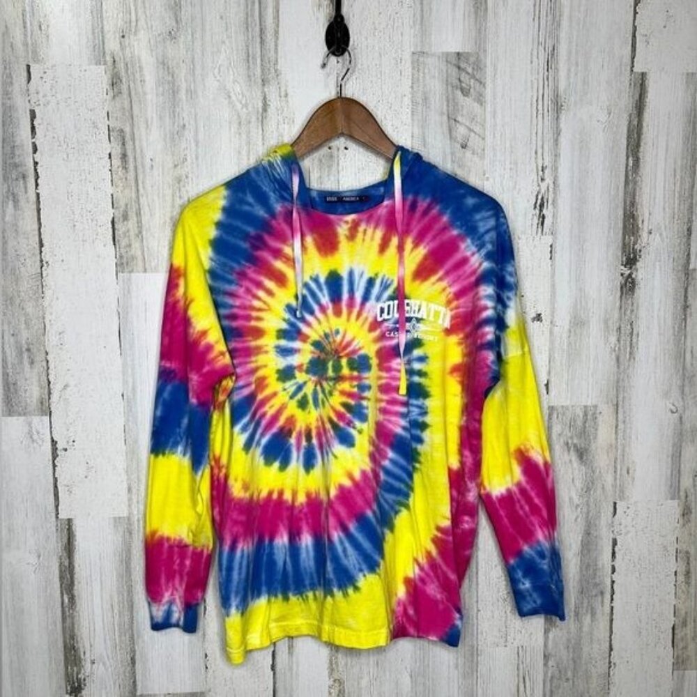 Basix Of America Women's Coushatta Casino Resort Tie Dye Hoodie Yellow Blue Med